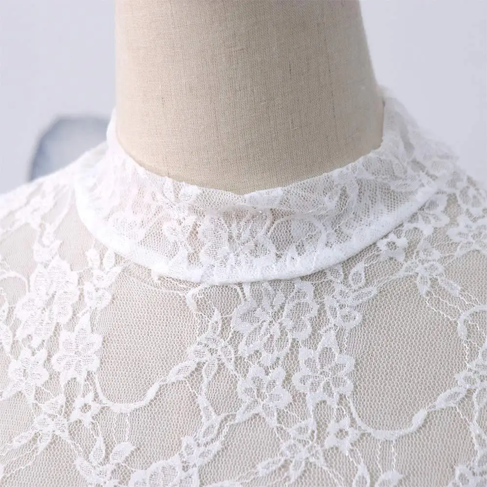 بلوزة حلوة من الدانتيل بنقشة الزهور نصف ياقة عالية وأكمام طويلة شبكية مطرزة قميص داخلي للفتيات