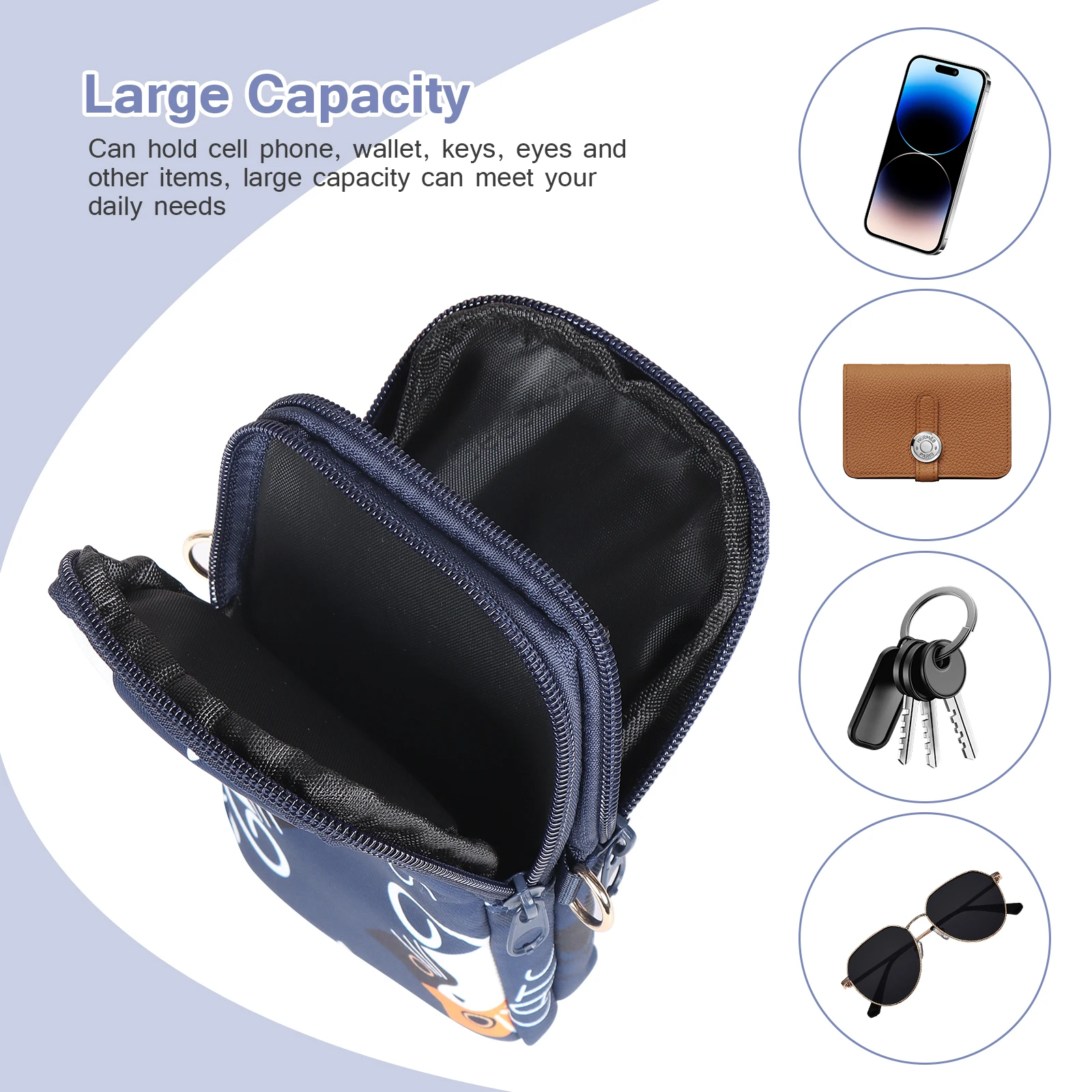 Geestock Nylon Balloon Mobile Phone Crossbody Bags for Women Multi Pocketed Shoulder Bag With Headphone Plug 3 Layer Wallet image 4
