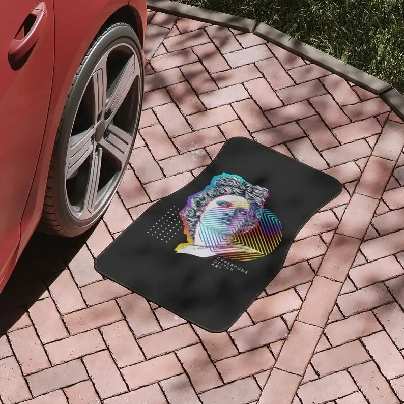 Vaporwave car floor mat, harajuku, cute car accessories for teens, japanese, colorful, cyberpunk, futuristic, apollo statue, gre