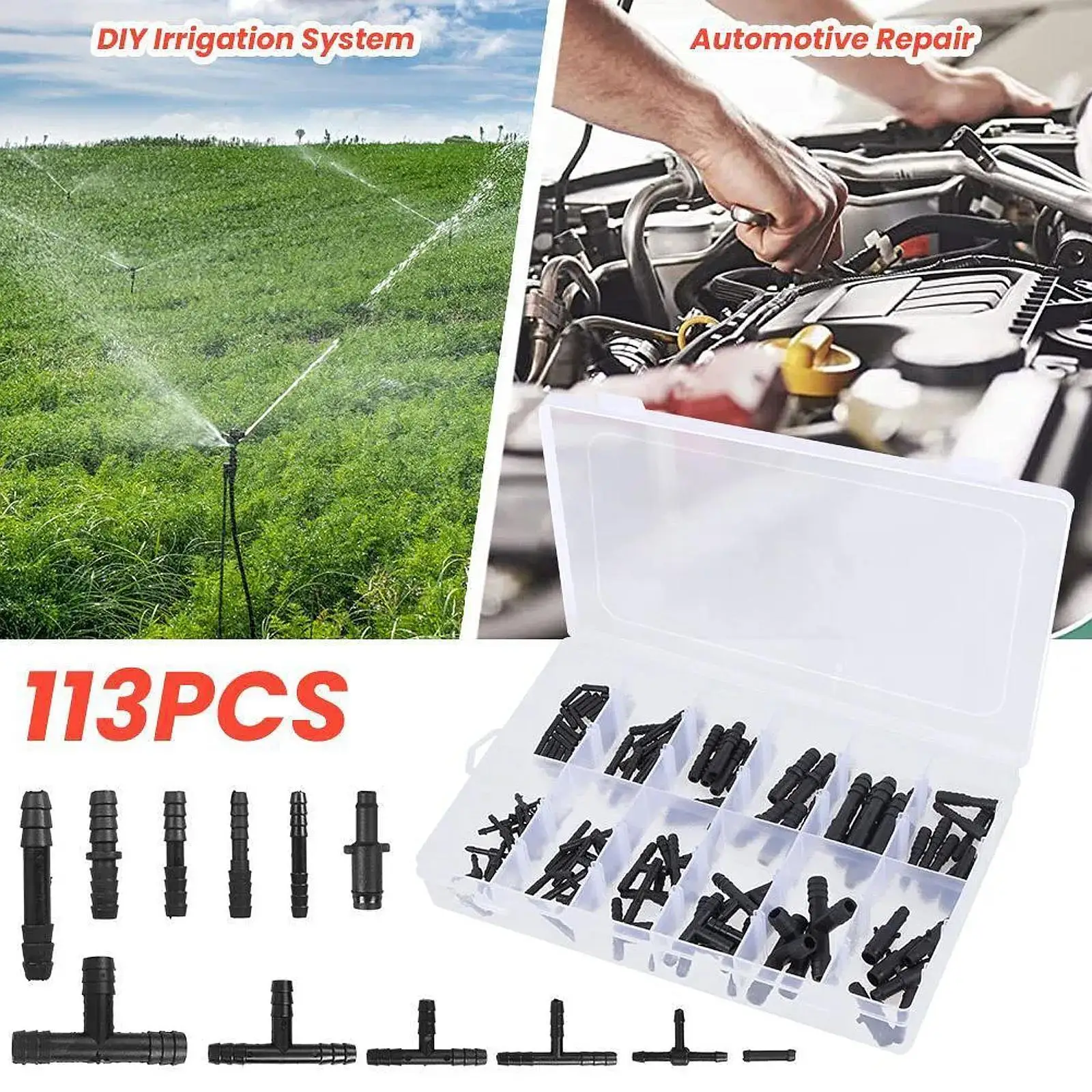 

Plastic Hose Connector Assortment Compact Storage Box Kit Professional Reducer Adapter for Car Fluid Lines