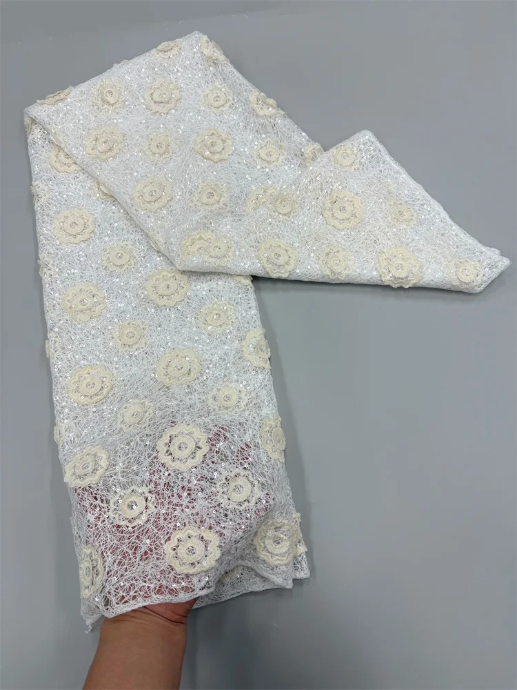 Neuer Stil Dreidimensionale Pailletten-Spitzenstoffe 2026 Hochwertige Spitze Wasserlösliche Bestickte Modische Weiche Spitze 5 Yards – Detail 7