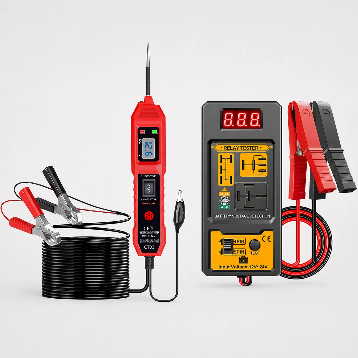 Professional Automotive Circuit Tester Kit, Digital Power Probe 6-24V with Relay Test Analyzer 12-24V, Vehicle Electrical Inspec