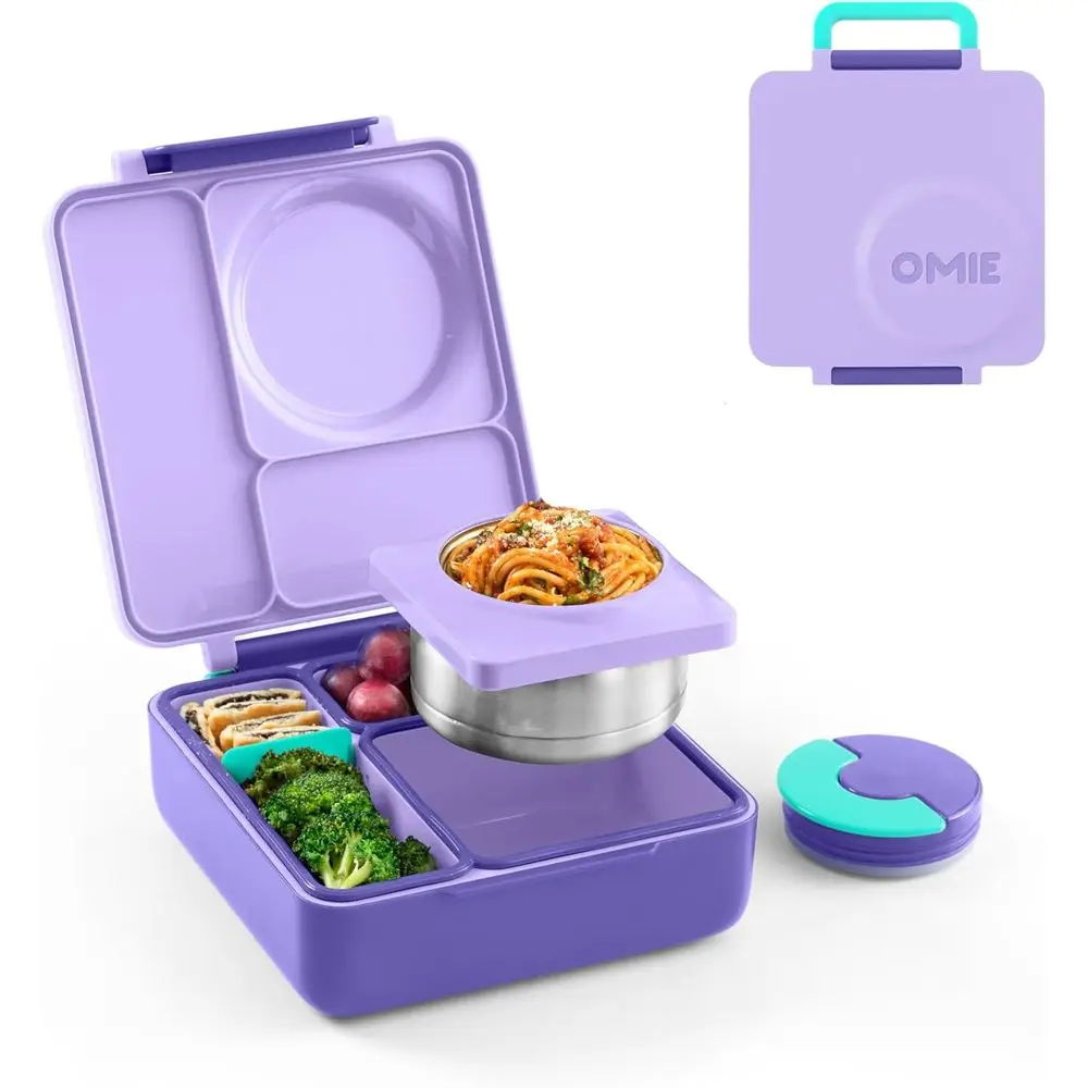 

Insulated Bento Lunch Box with Leak Proof Vacuum Insulated Food Jar - 3 Compartments, Two Temperature Zones