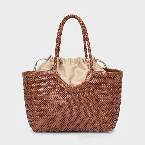 Imagen 2 del producto Bolsos de mano para mujer, bandolera de cuero auténtico, bolso de compras informal tejido, bolso grande Vintage, bolsos de mano cruzados de piel de vaca para mujer
