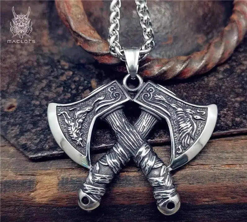 

Domineering double axe (x-9) punk titanium necklace hip-hop pendant sweater chain