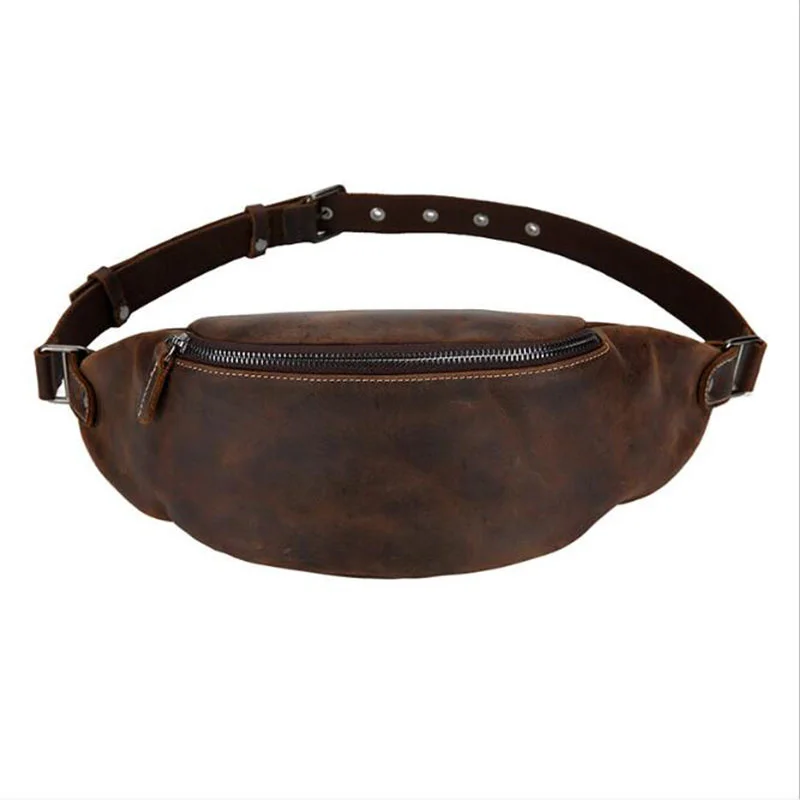 

Men's Genuine Leather Fanny Packs for Phone Pouch Bag Male Crazy horse Cowhide Waist Pack Men Single Shoulder