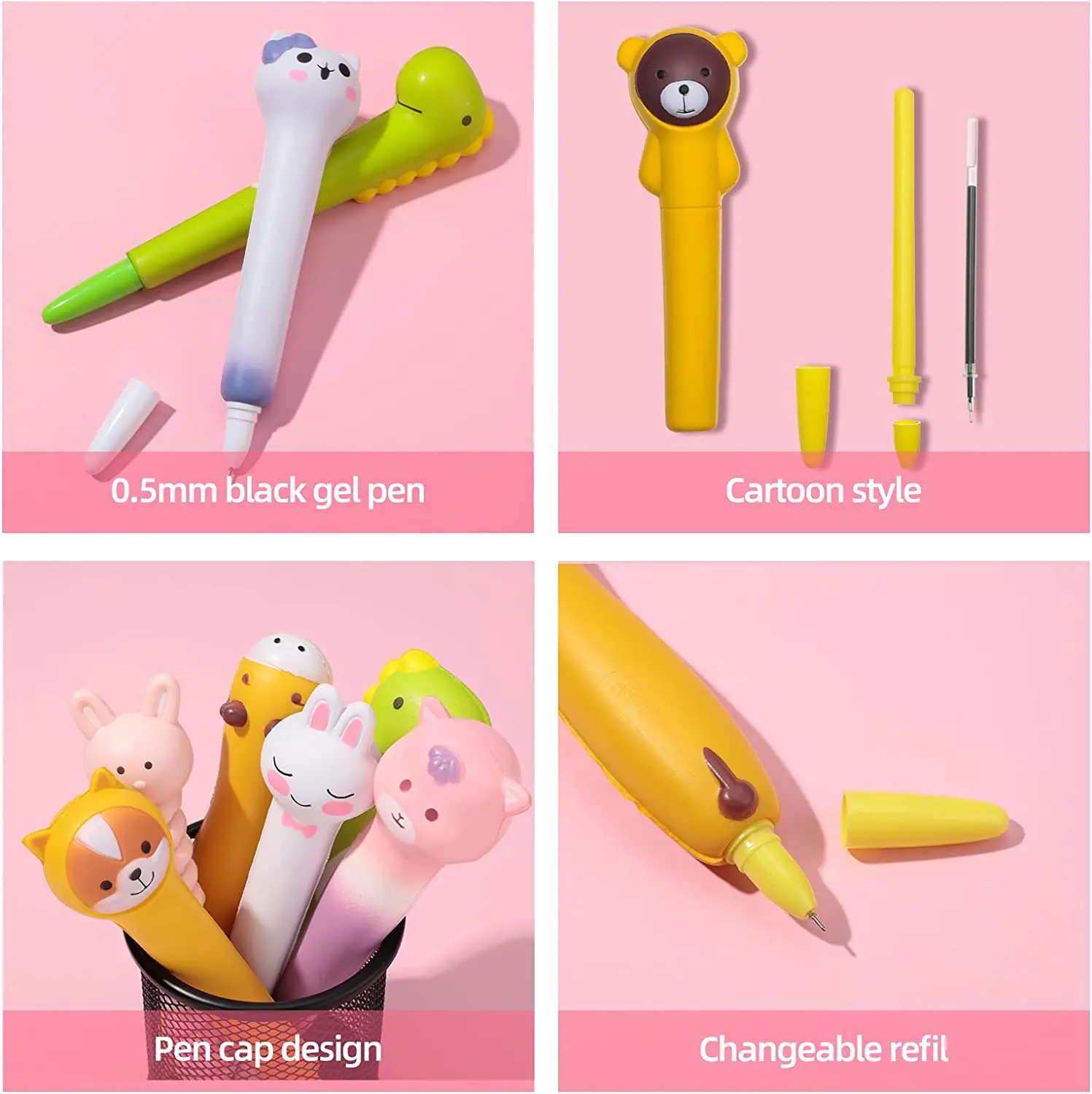 1PC Novelty Cartoon Animals Stress Relieves Squishy Gel Pen Creative Squeeze Foam Pen Signature Stationery School Office Supply