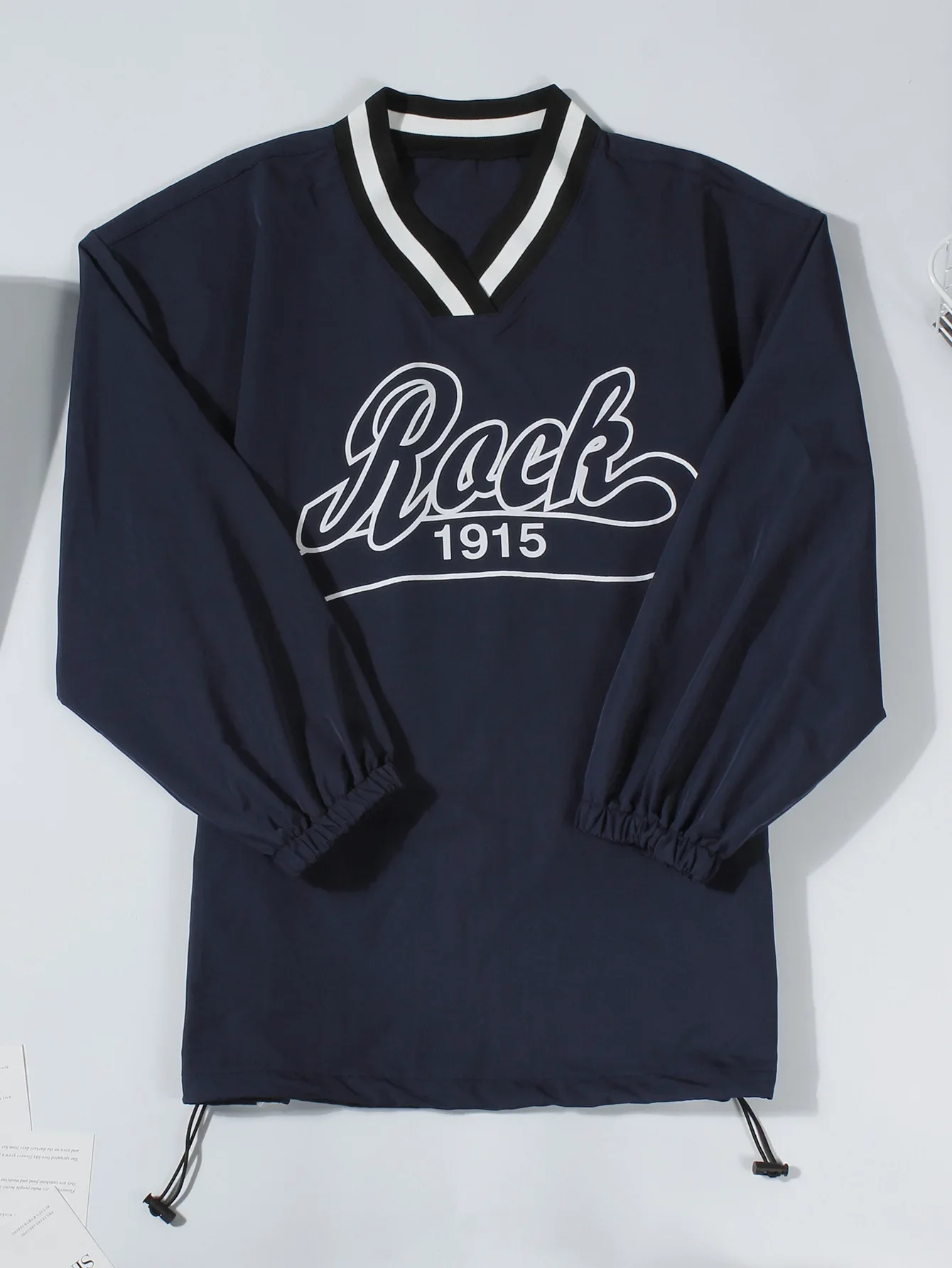 2025년 가을 여성 의류 미국 스트리트 캐주얼 여성 레터 프린트 컬러 블록 루즈 후드티 브이넥 긴팔 블라우스