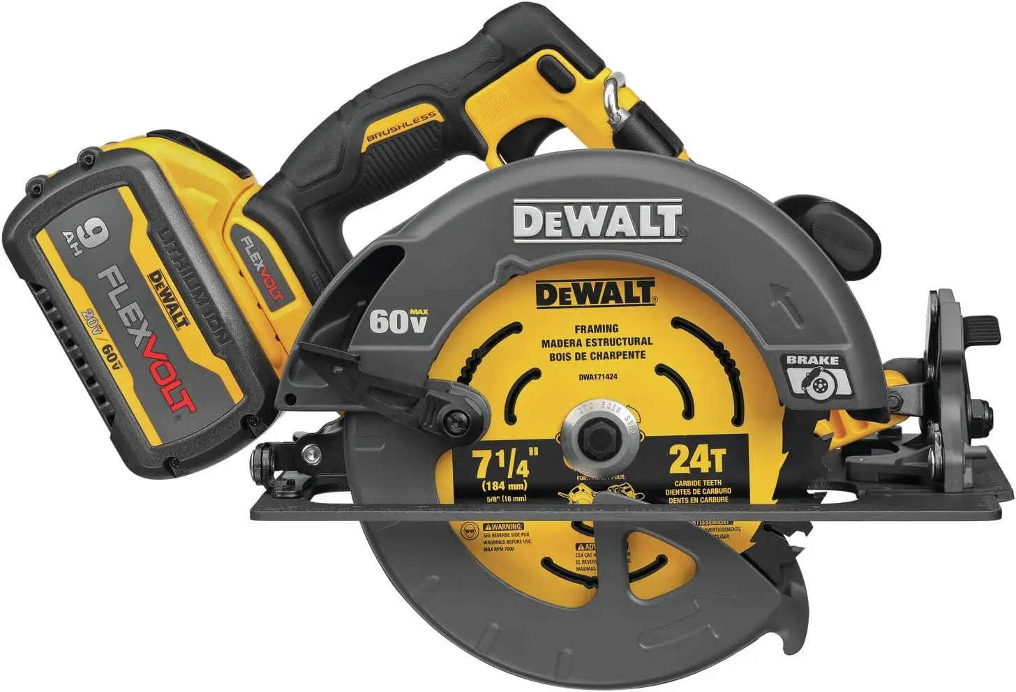 DEWALT FLEXVOLT 60V MAX* Circular Saw with Brake Kit, 7-1/4-Inch (DCS578X1)