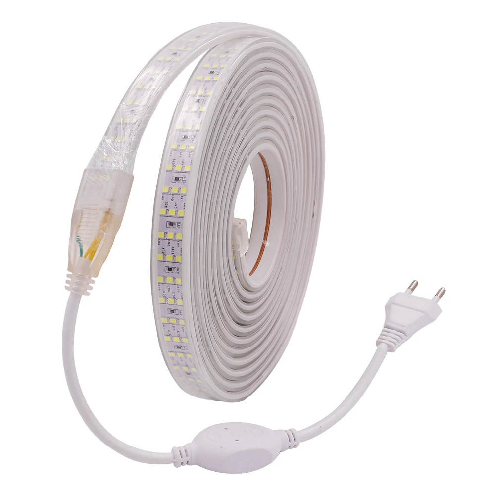 220V 276LEDs/m 2835 LED Strip Light Waterproof Flexible Lamp Super Bright White / Warm Leds Ribbon With Power Rope lights Decor