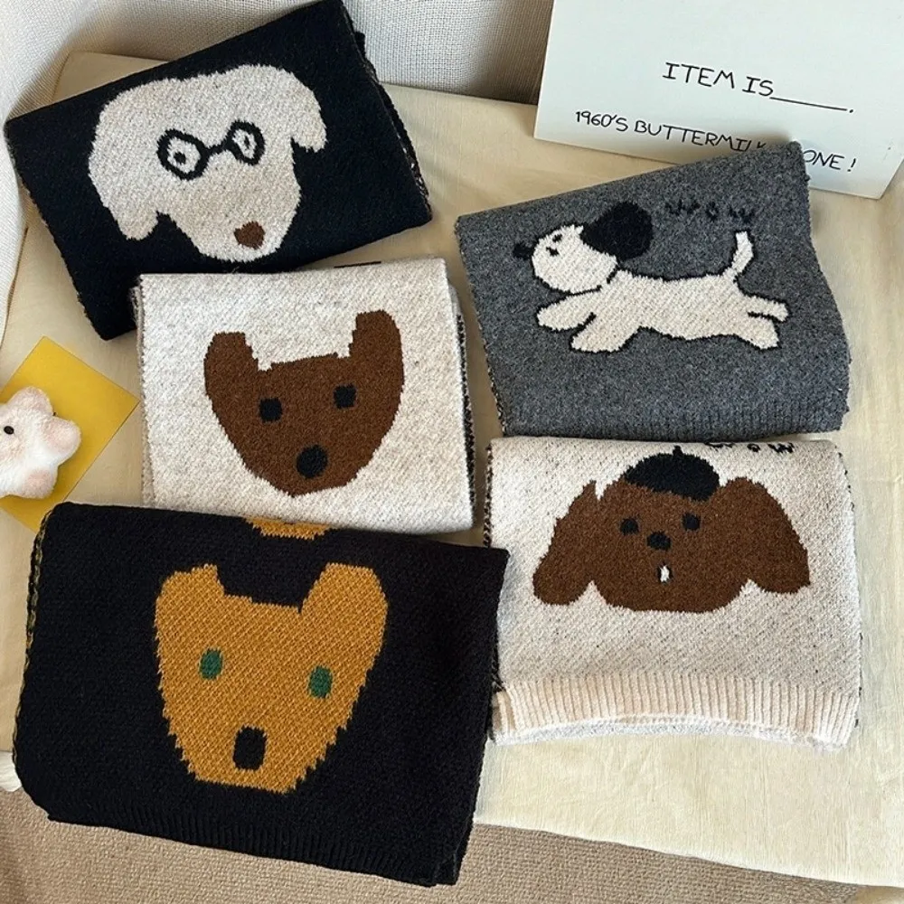 

Модный легкий шарф с рисунком щенка, теплый шарф из смеси кашемира в корейском стиле, милый ветрозащитный вязаный платок для женщин/мужчин