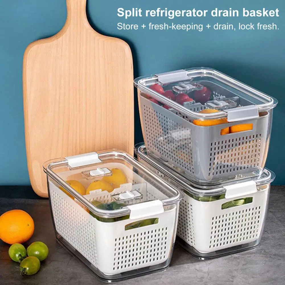 Refrigerator Storage Container Stackable Refrigerator Bin Bpa Free Fruit Storage Container with Drain for Produce for Kitchen