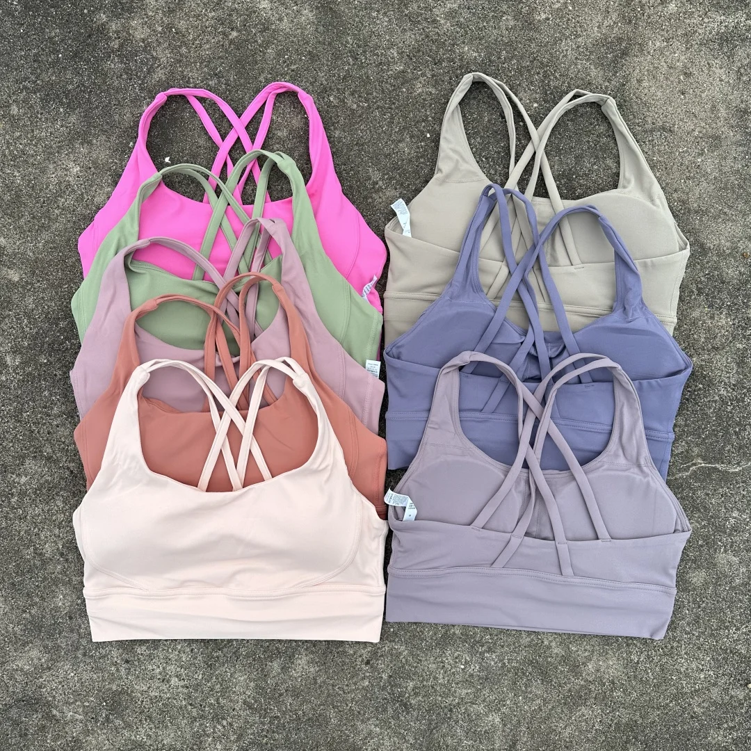 Solid Color Women Cross Back Fitness sport Bra soft high strength Tight Top Comprehensive Gym Athletic Yoga Underwear Chest Pad