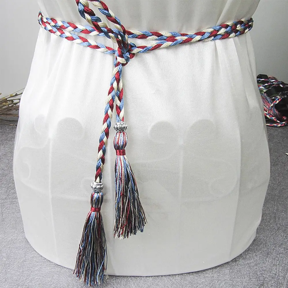 Decorated Thin Waistband Dress Bow Woven Rope Braided Belts Waist Chain Tassles Belts Waist Rope