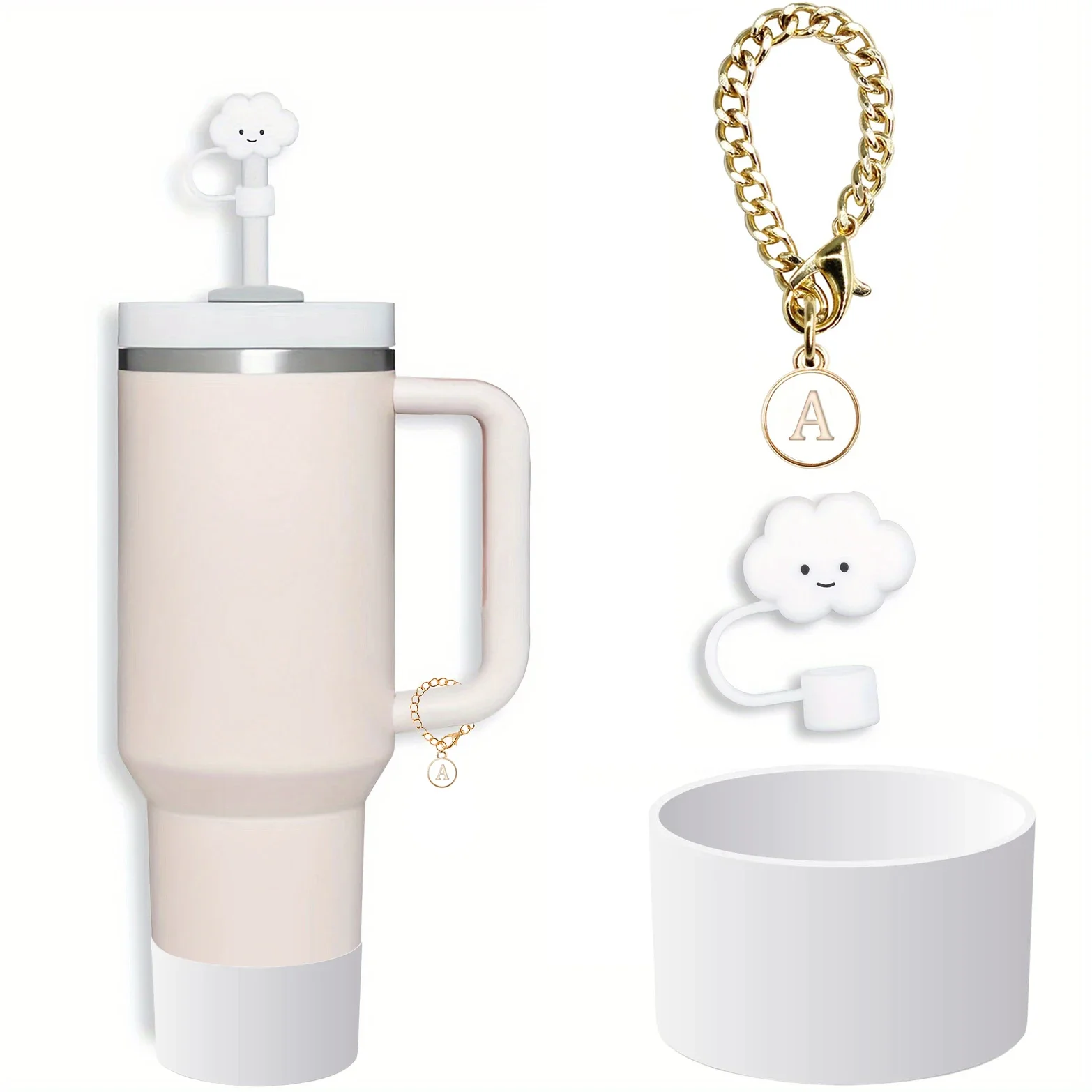 3 pièces accessoires pour Stanley 30 et 40 Oz gobelet 1 pièces mignon Silicone nuage paille couvre capuchon 1 pièces lettre charme 1 pièces botte en Silicone