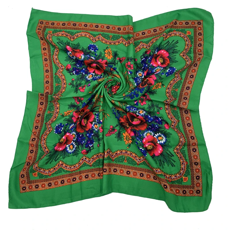 70*70cm Russian Floral Scarf Women Small Square Bandana Ethnic Shawl Women\'s Headband Scarves Lady Handkerchief Head Wraps