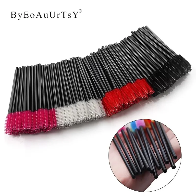 50pcs Disposable Hollow Rod Eyelash Brush Eyebrow Comb Microbrush Black Mascara Wand Applicator Eyelashes Extension Makeup Tool