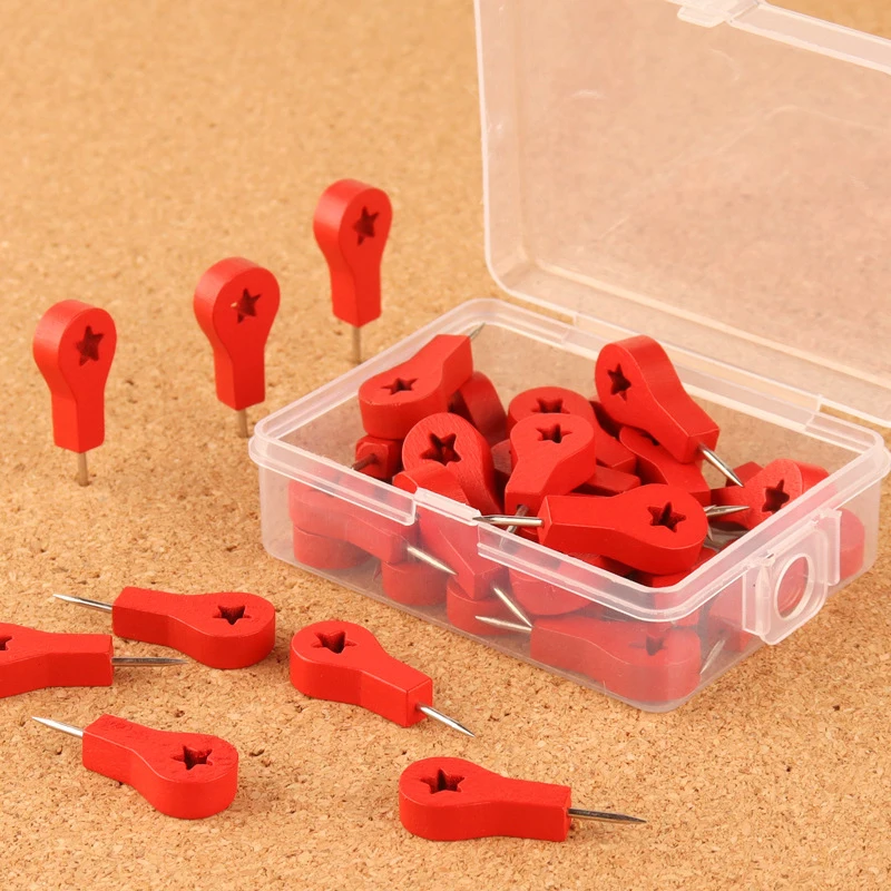 

Boxed 35 Wooden Red Landmark Push Pins Creative Bulletin Board Message Board Photo Wall I-shaped Pins Push Pins