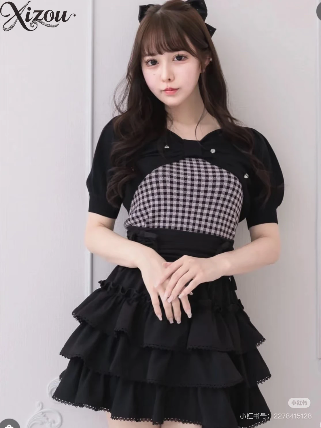 Japanische Frauen Kawaii Top 3-lagige Schleife Hohe Taille Kuchen Minirock Spice Girls 2025 Sommer Frühling Schnürrüschen Empire Sweet