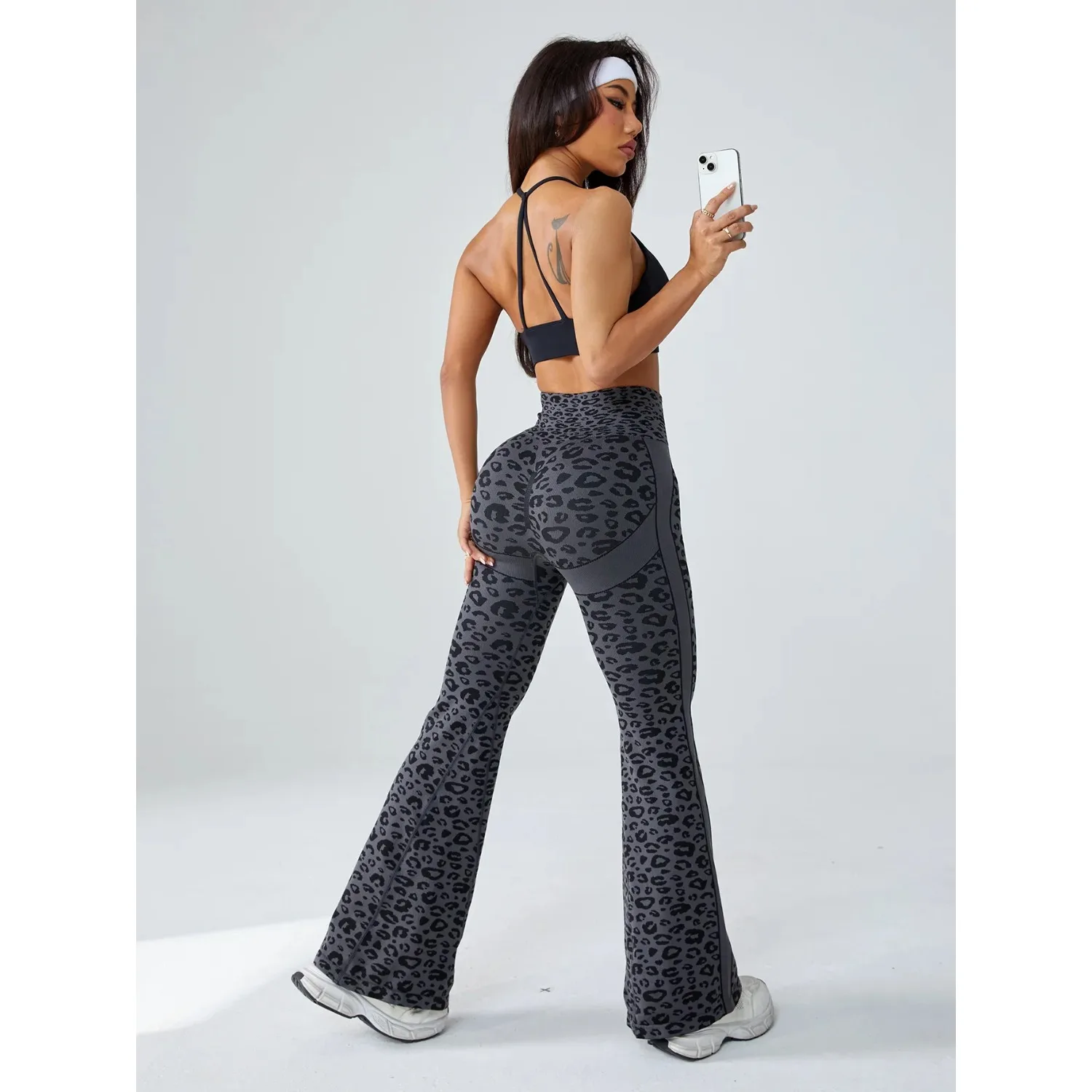 Frauen Gym Hohe Taille Nahtlose Leggings Retro Leopard Print Hosen Damen Schlanke Lauf Gym Leggings Flare Hosen Yoga Leggings