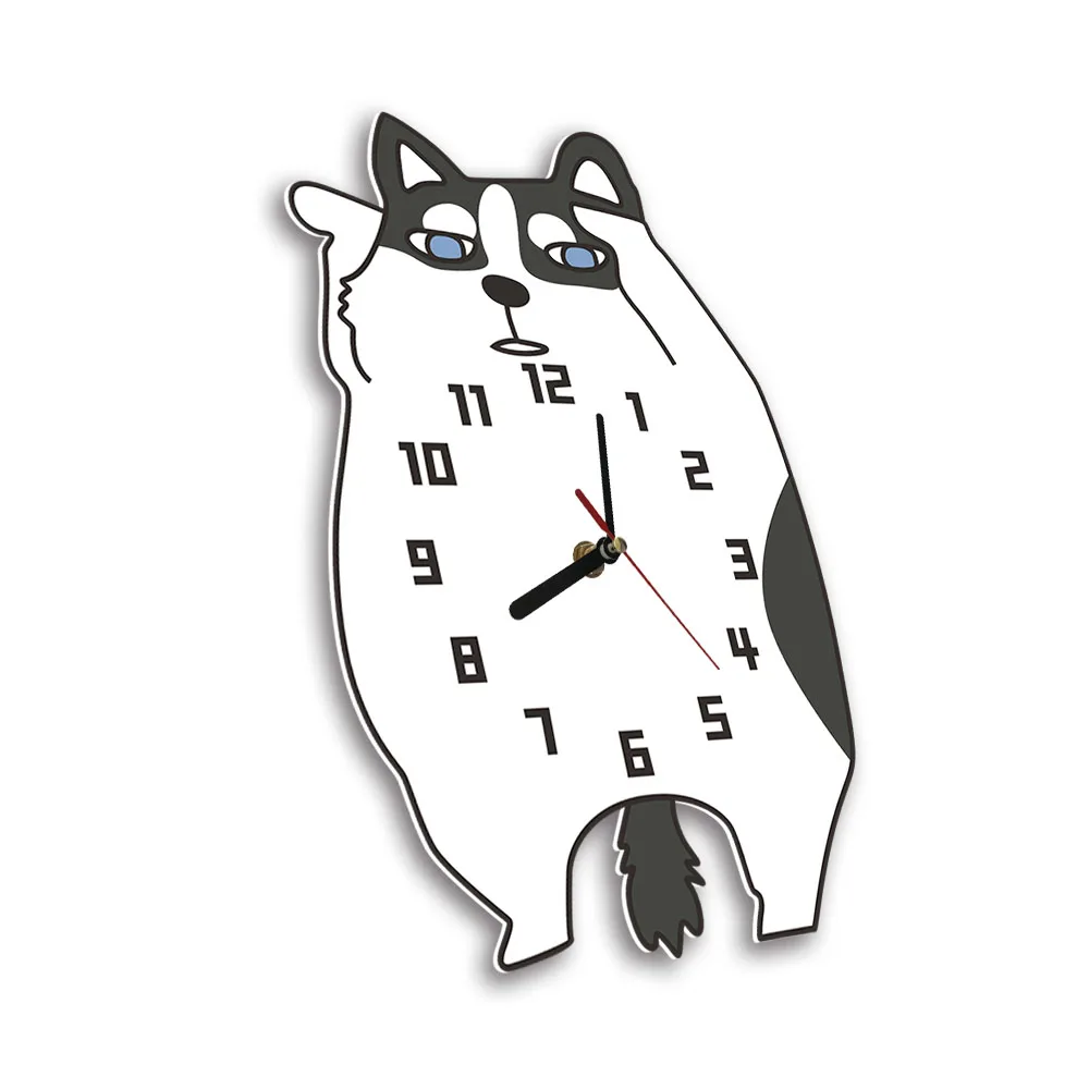 Siberian Husky Dog Cartoon Wall Clock For Nursery Baby Room Sibirsky Hasky Puppy Dog Breed Artwork Silent Non Ticking Wall Clock