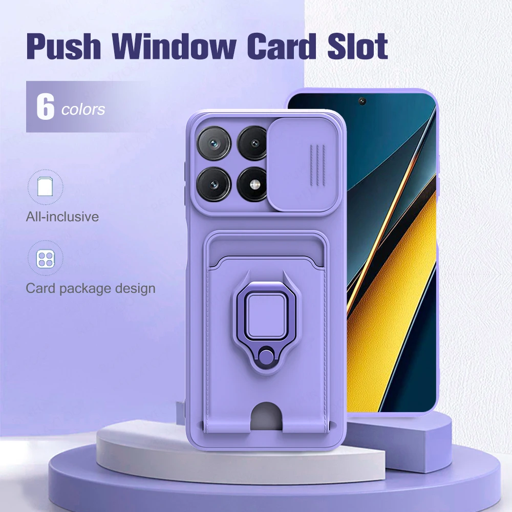 For Xiaomi Poco X6 Pro Anti Drop Soft Protect Shell On PocoX6 Pro X6Pro Magnetic Ring Holder Push Pull Camera Protect Back Case