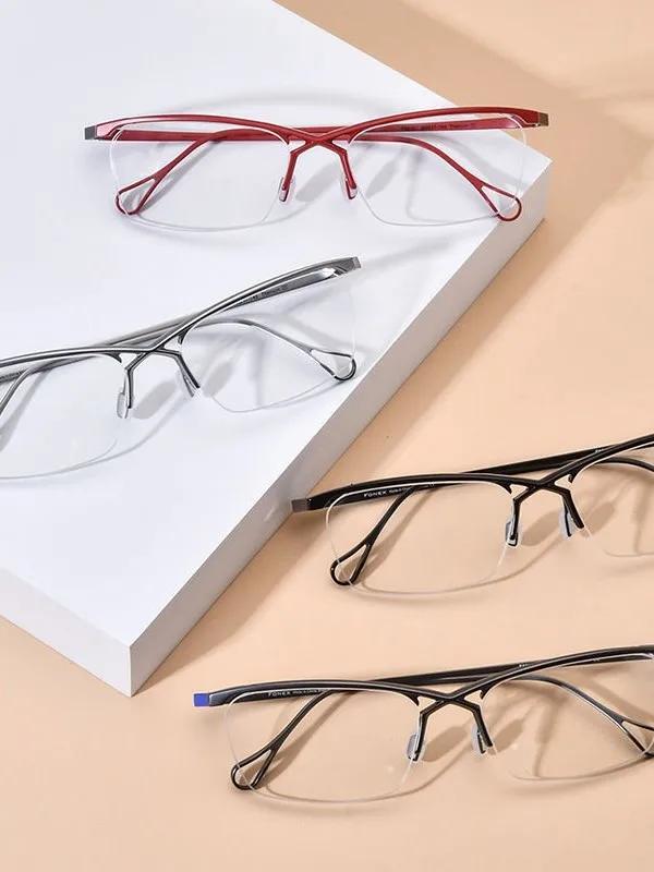 new-pure-titanium-myopia-glasses-frame-men's-square-semi-frame-women's-ele-can-be-matched-with-myopia-ip-plating