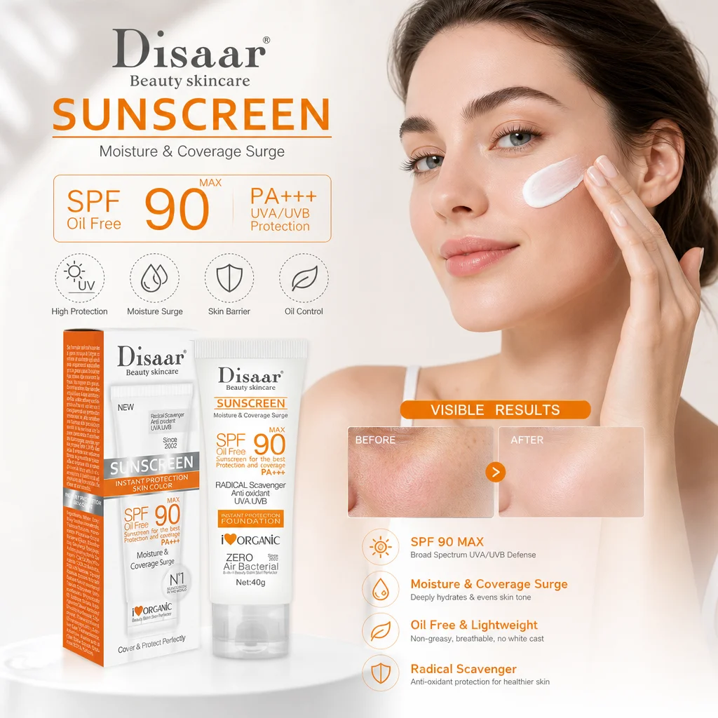 SPF90 PA+++ Sunscreen Cream UVA UVB Protection Moisturizing Non-Greasy Instant Coverage Facial Sun Cream for Daily Outdoor Use