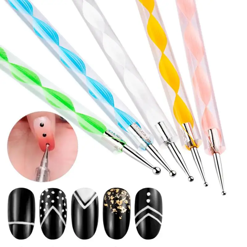 5Pcs/pack 2 Way Dotting Pen Tool Nail Art Tip Dot Paint Manicure Kit DIY Drill Point Pen Rhinestones Gem Picker Manicure Tools