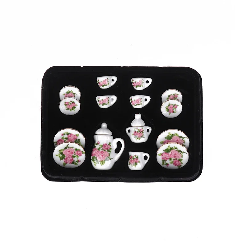 1Set 1:12 Dollhouse Miniature Porcelain Ceramic Tea Cup Set Tableware Kitchen Dollhouse Teapot DIY Toys