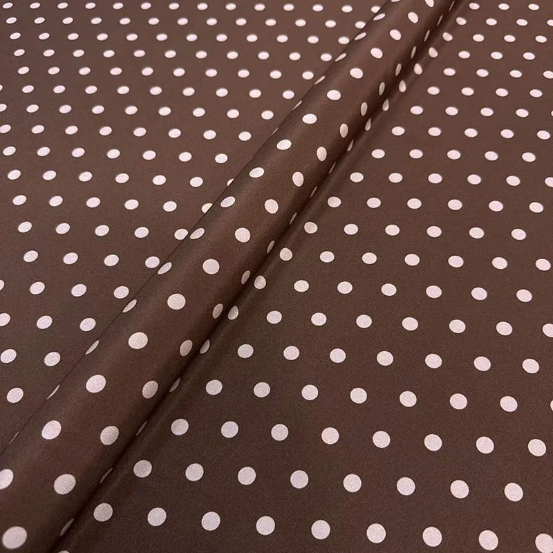 White Dots Printed 18MM Brown Silk Crepe de Chine Fabric for Summer Dress Pants Four-season Pajamas DIY Sewing Material R7125