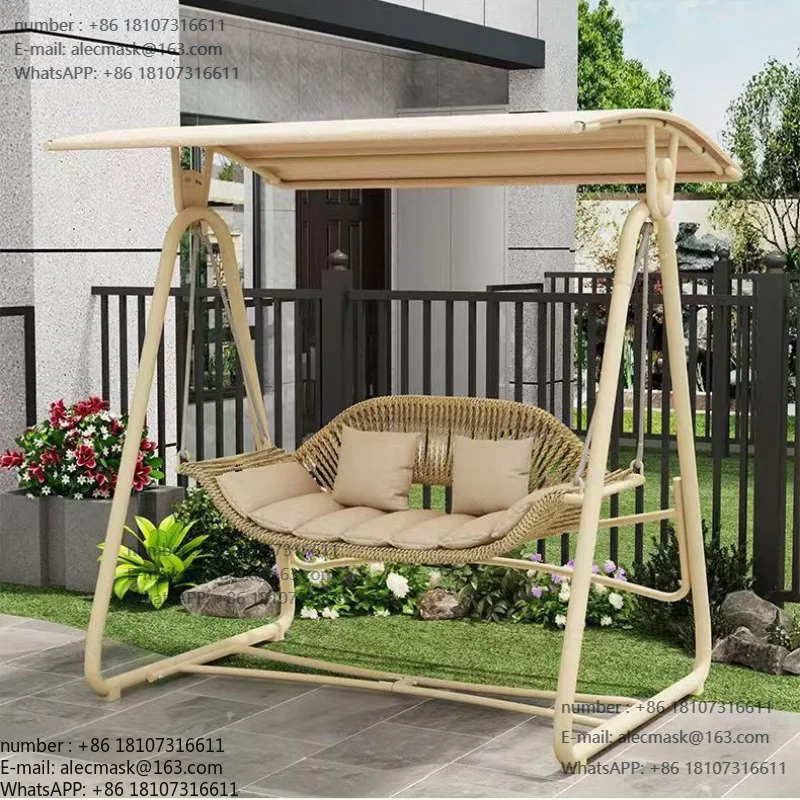 

Утолщенное плетеное кресло-качели из ротанга и кованого железа в стиле инстаграм-блогеров для двора виллы/балкона, двойное, уличное, подвесное, в форме корзины