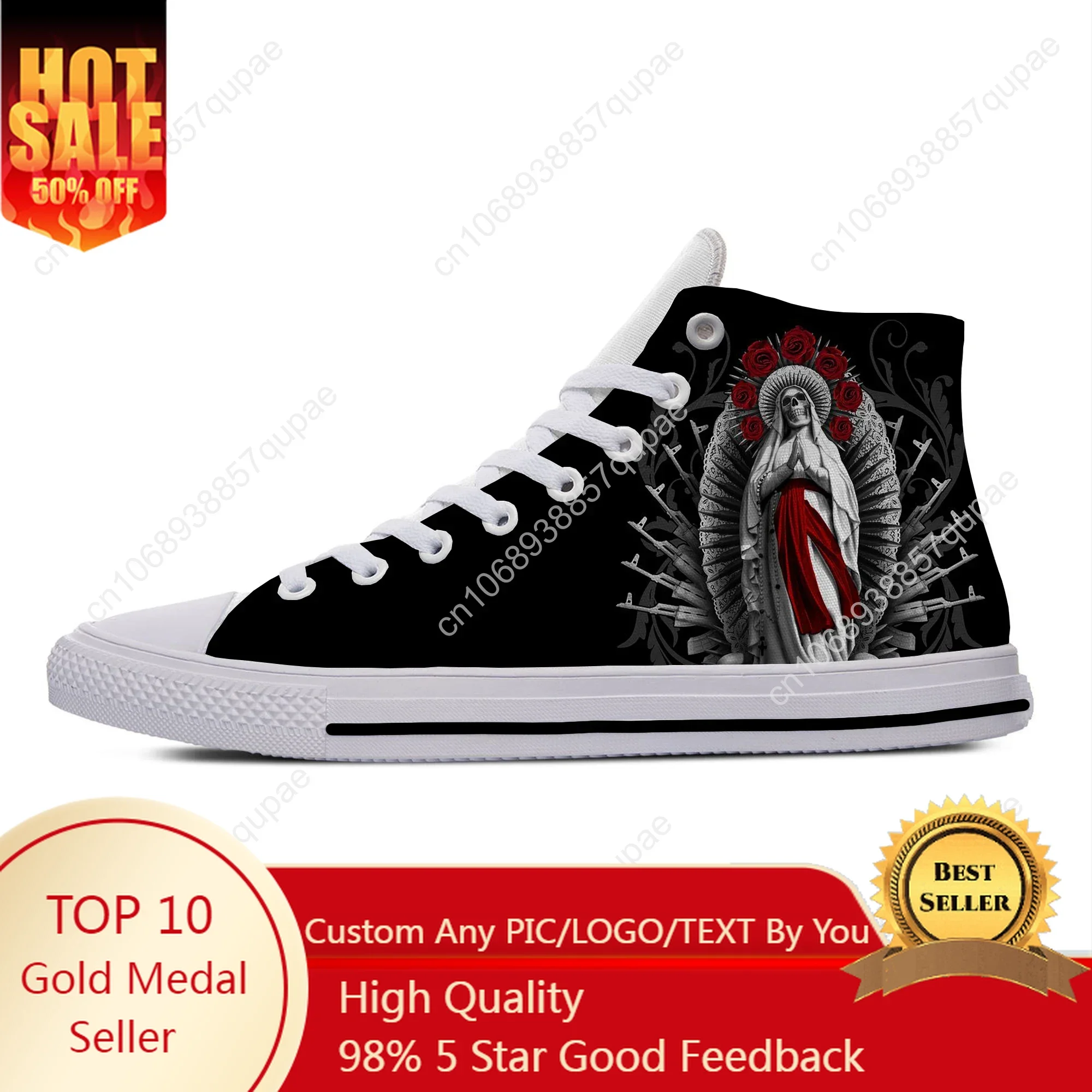 

Hot Cool Santa Muerte Horror Death Goth Mexican Skull Casual Cloth Lightweight Shoes High Top Men Women Classic Board Shoes