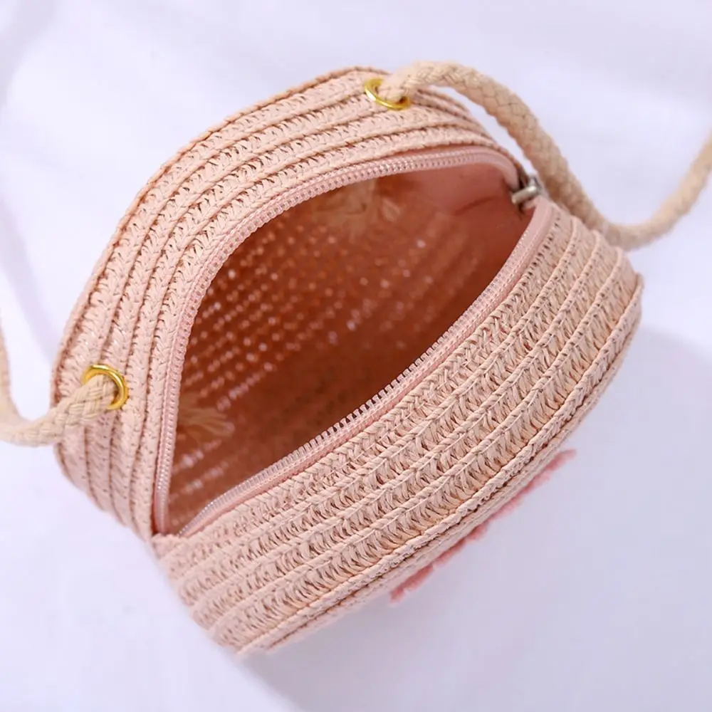 Runde Strohs ack Frauen gewebte Cross body Strand tasche für Damen niedlichen Rattan handgemachte gestrickte Umhängetasche Süßigkeiten Farbe kleine