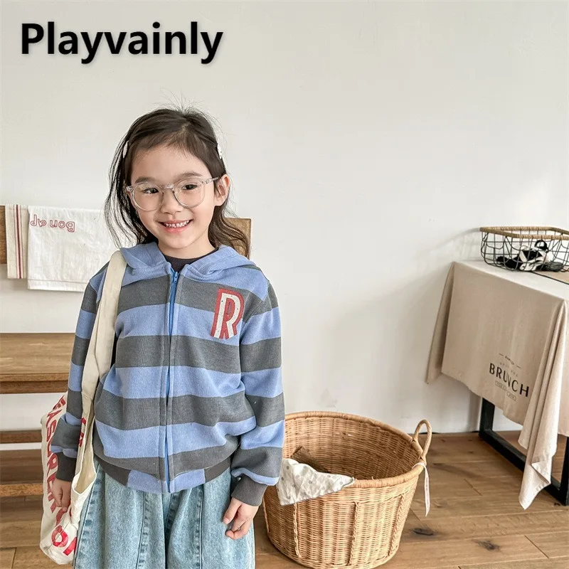 

Детские весенне-осенние толстовки, пальто, желто-синие полосатые топы с капюшоном и длинными рукавами на молнии, повседневная спортивная одежда A5052