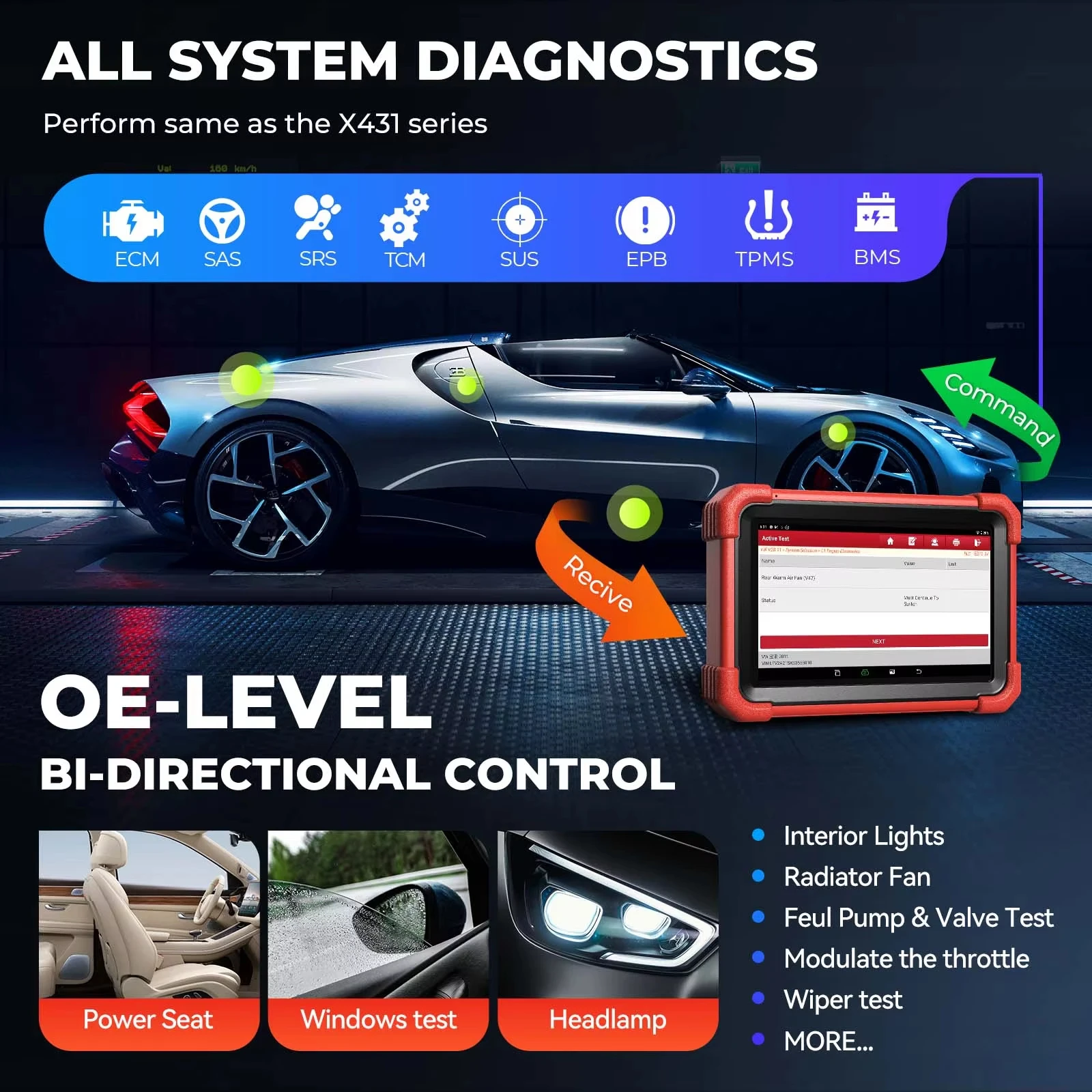 LAUNCH X431 CRP919X BT OBD2 Scanner Bidirectional Diagnostic Tool ECU Coding 31+ Service Functions Bluetooth Auto Scan Tool