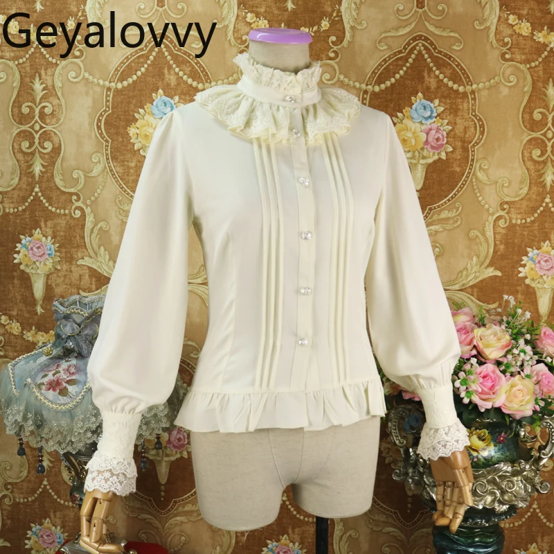 Original outono novo chiffon interior topos 2026 nova lolita doce bonito meninas blusa gola renda lanterna camisa de manga longa