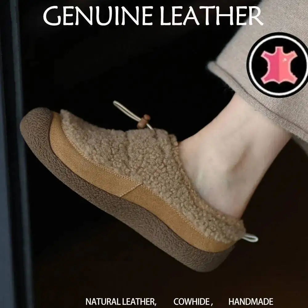 

Зимние утолщенные повседневные женские тапочки из натуральной овечьей шерсти и кожи, теплые, удобные, дышащие, амортизирующие, без застежек