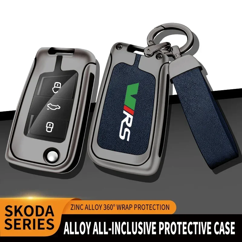 Car Zinc Alloy Key Case Bag For Skoda VRS RS Octavia Fabia Rapid Superb Karoq Kodiaq Kamiq Scala Car Key Chain Metal Key Shell