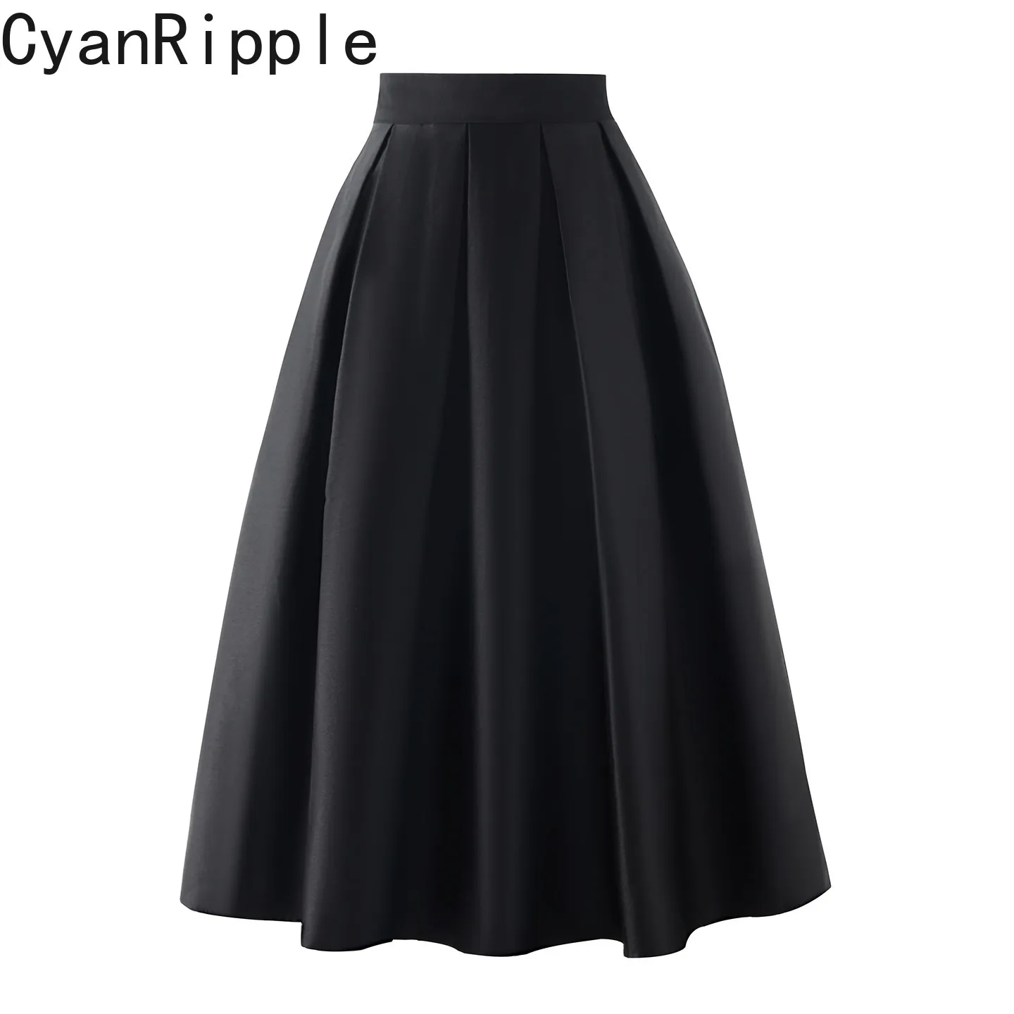 High Quality New Autumn Solid Color Hepburn Style Black Puff Skirt All-match High Waist Elegant Mid-length A-line Bell Skirt