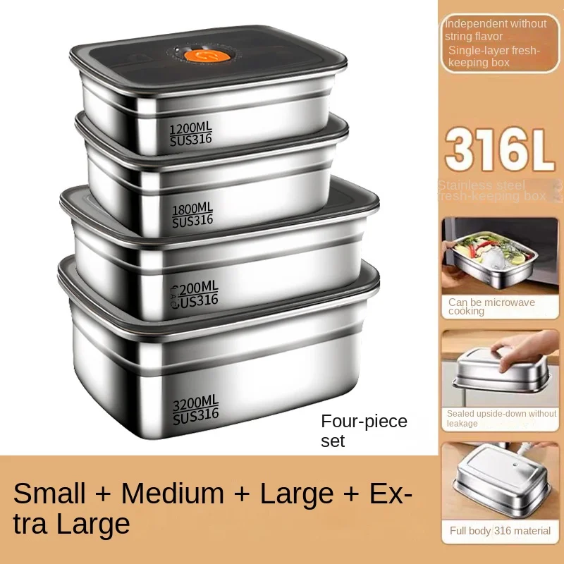 Stainless Steel Crisper, Lunch Box, Sealed Leak-proof Bento Box, Refrigerator Freezer Storage Box, Camping Lunch Box