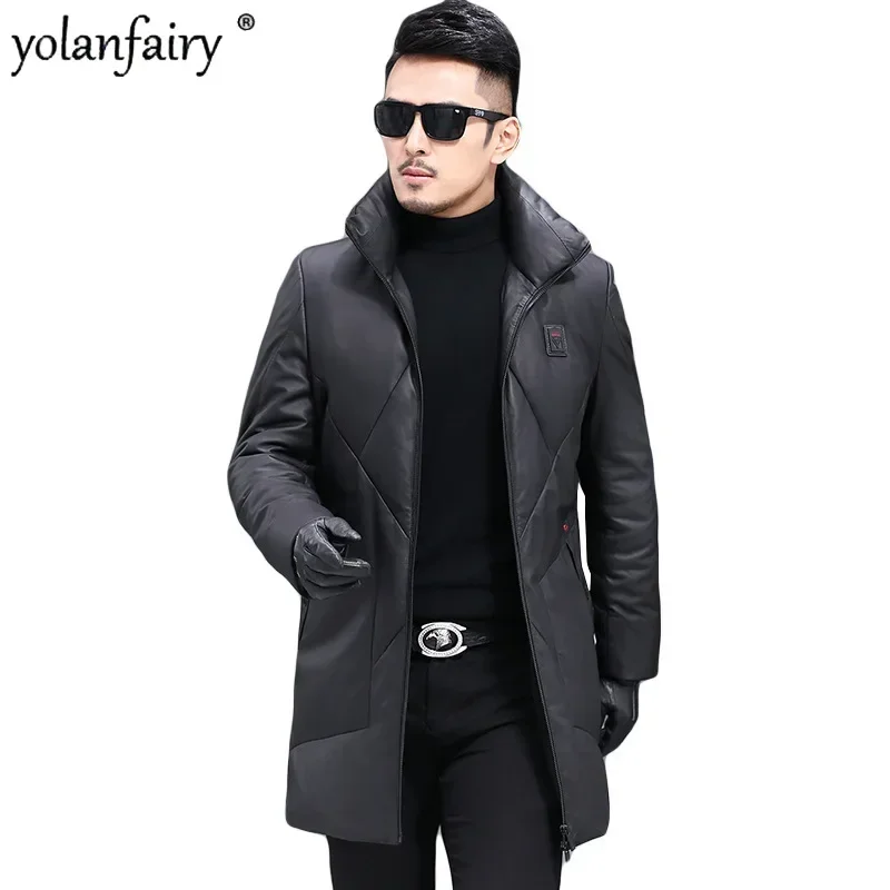 

2023 New Winter Down Coat Men's Genuine Leather Jacket Men Natural Sheepskin Stand Collar Trendy Business Casual Warm Clothes FC