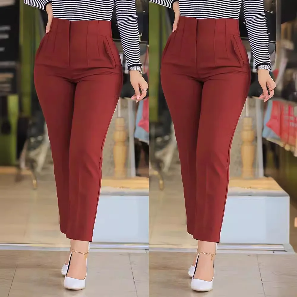 Women Solid Long Pant Casual Slim Fit High Waist Pencil Pants Splice Slight Strech Elegant Office Lady Autumn Winter 2024