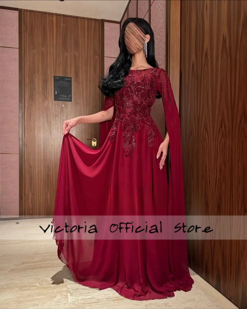 Bordeaux Kralen Cape Satijn Arabische Avondjurken Plooi Corset Formele Gelegenheid Jurken robes de soirée Aangepast