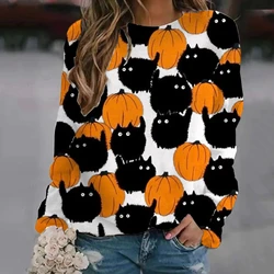 Halloween Pumpkin 3d Print Hoodie Women Fashion O-neck Graphic Hoodies Sweatshirt Cute Cat Sweats Animal Coat Girl Clothes