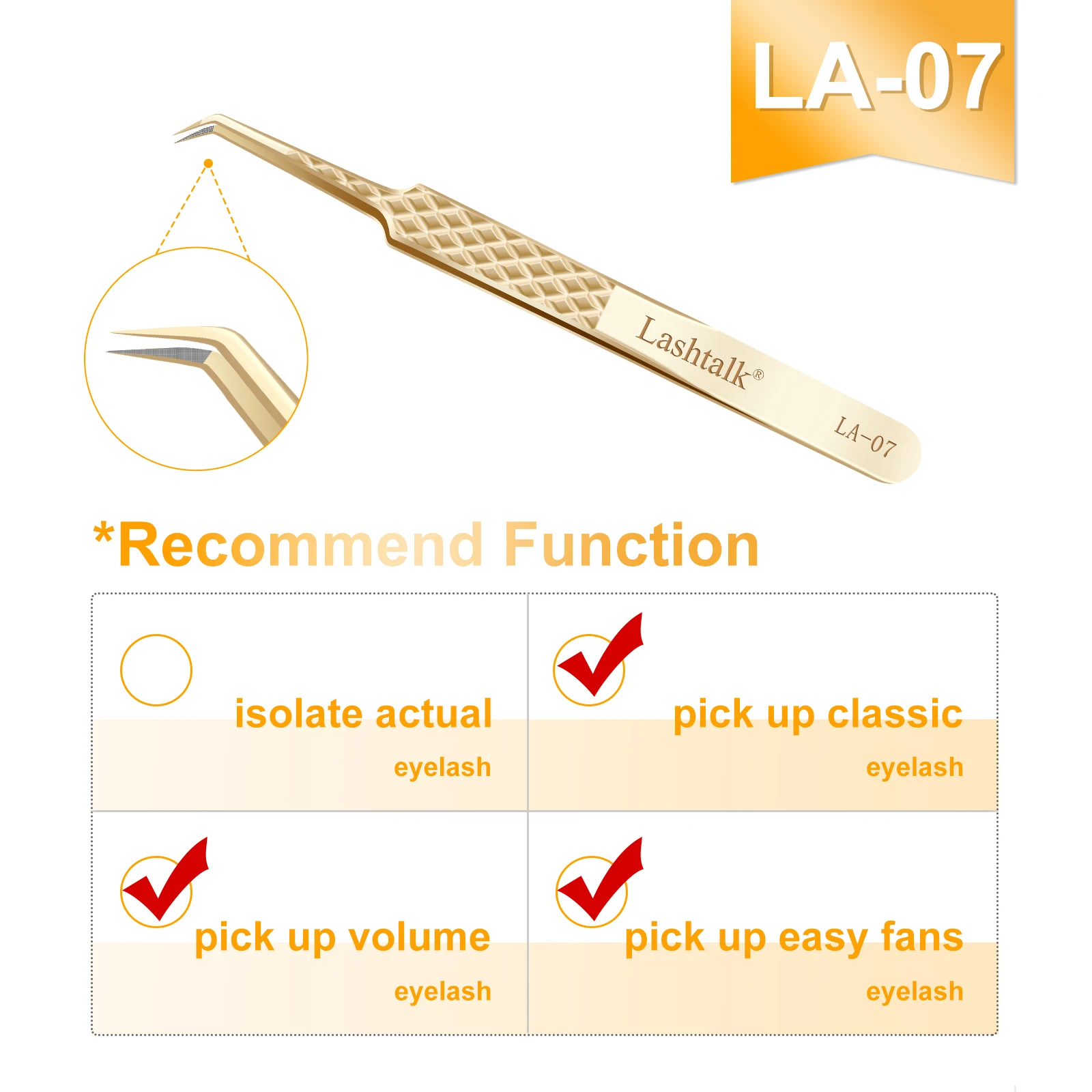 Lashtalk Precision Fiber Tip Pinzette Wimpernverlängerung Diamond Grip Anti-Slip Premium Gold Edelstahl Make-up mit Box Pack