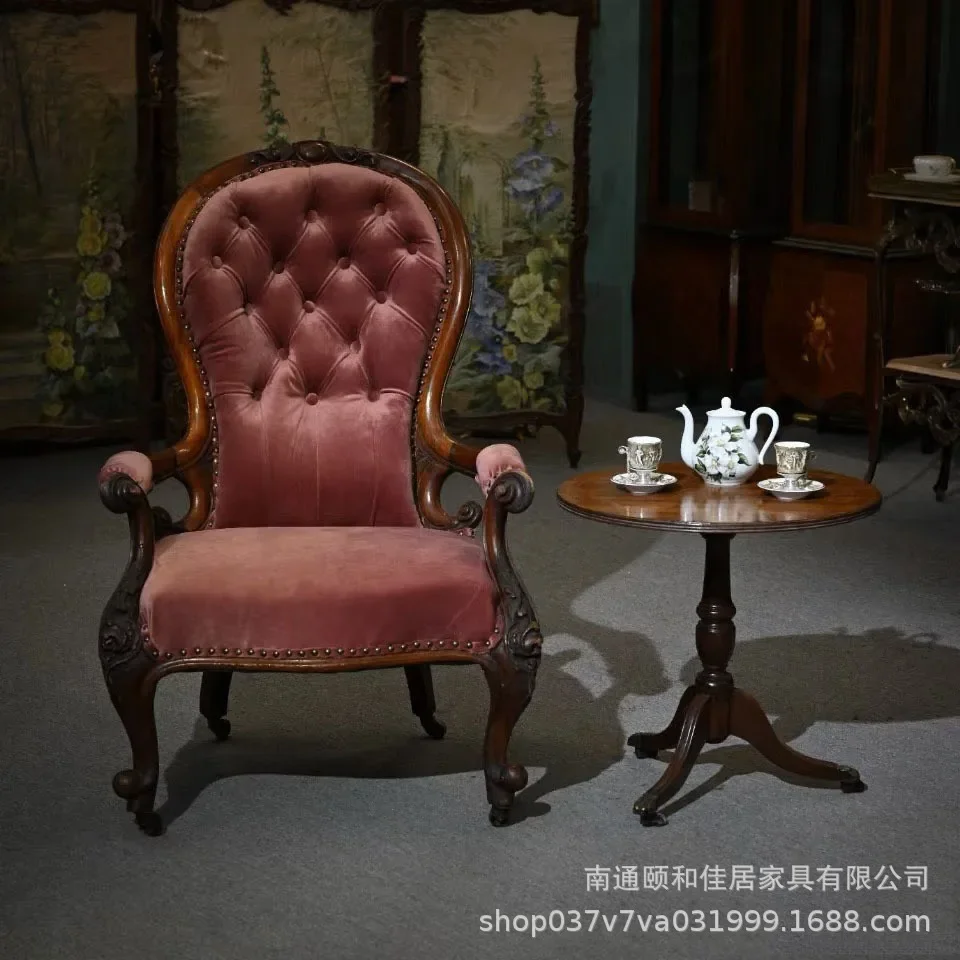 DSA Vintage Solid Wood Single Sofa Chair Living Room Leisure Light Luxury Armchair Study Master Chair