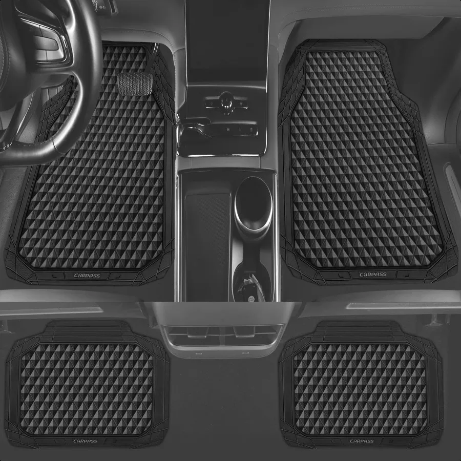 Alfombrillas de goma negras para coche, alfombrillas para todo tipo de clima, juego completo, duraderas, antideslizantes, rombos 3D, impermeables, embellecedor de almohadilla automotriz para adaptarse a la revestimiento