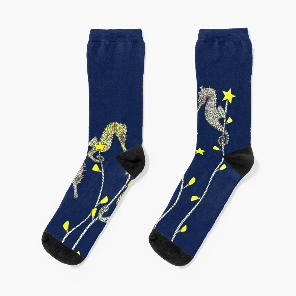 Christmas Light Seaweed with Seahorses Socks cycling loose sport Socks Ladies Men's