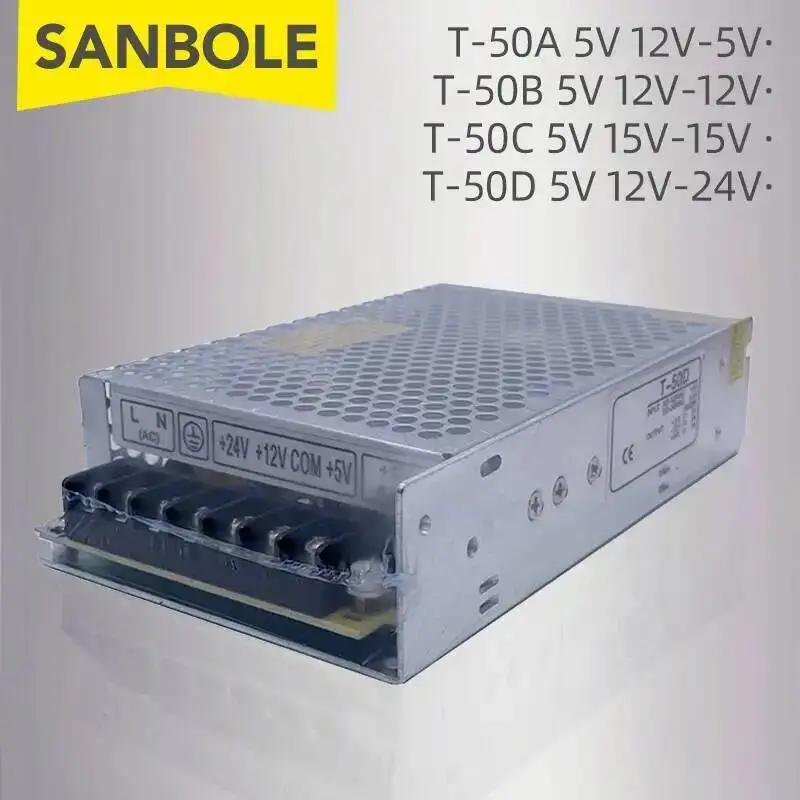 

T-50A 5V 12V -5V Triple Output Switch Power Supply 50W T-50C 5V 15V -15V AC DC Converter T-50B/D Industrial Protection